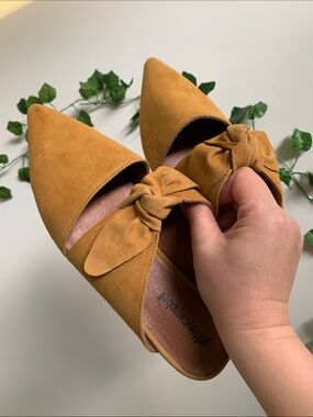 Jeffrey Campbell Mustard Suede Pointed Knot Mules